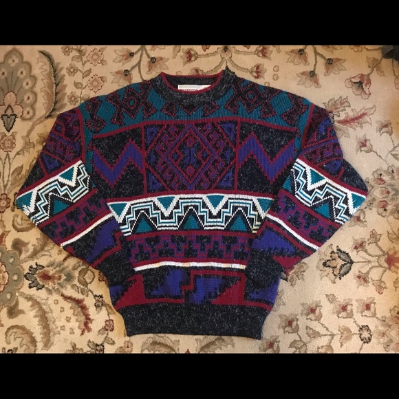 Vintage Other - Vintage 90s McGregor Sweater Crewneck Turquoise Red Black White Men’s Coogi Era